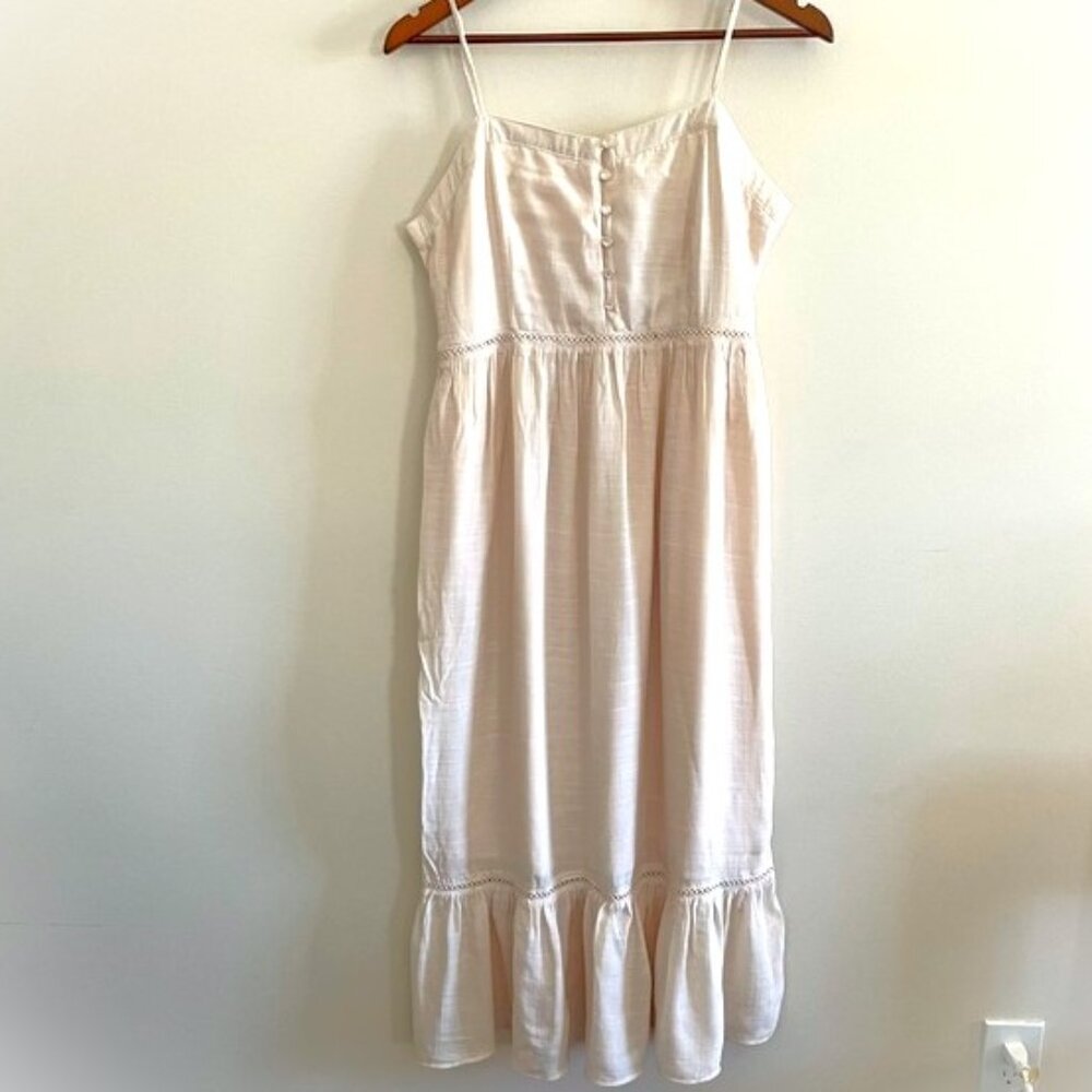 Love Tree Cream Midi Dress with Ruffled Hem